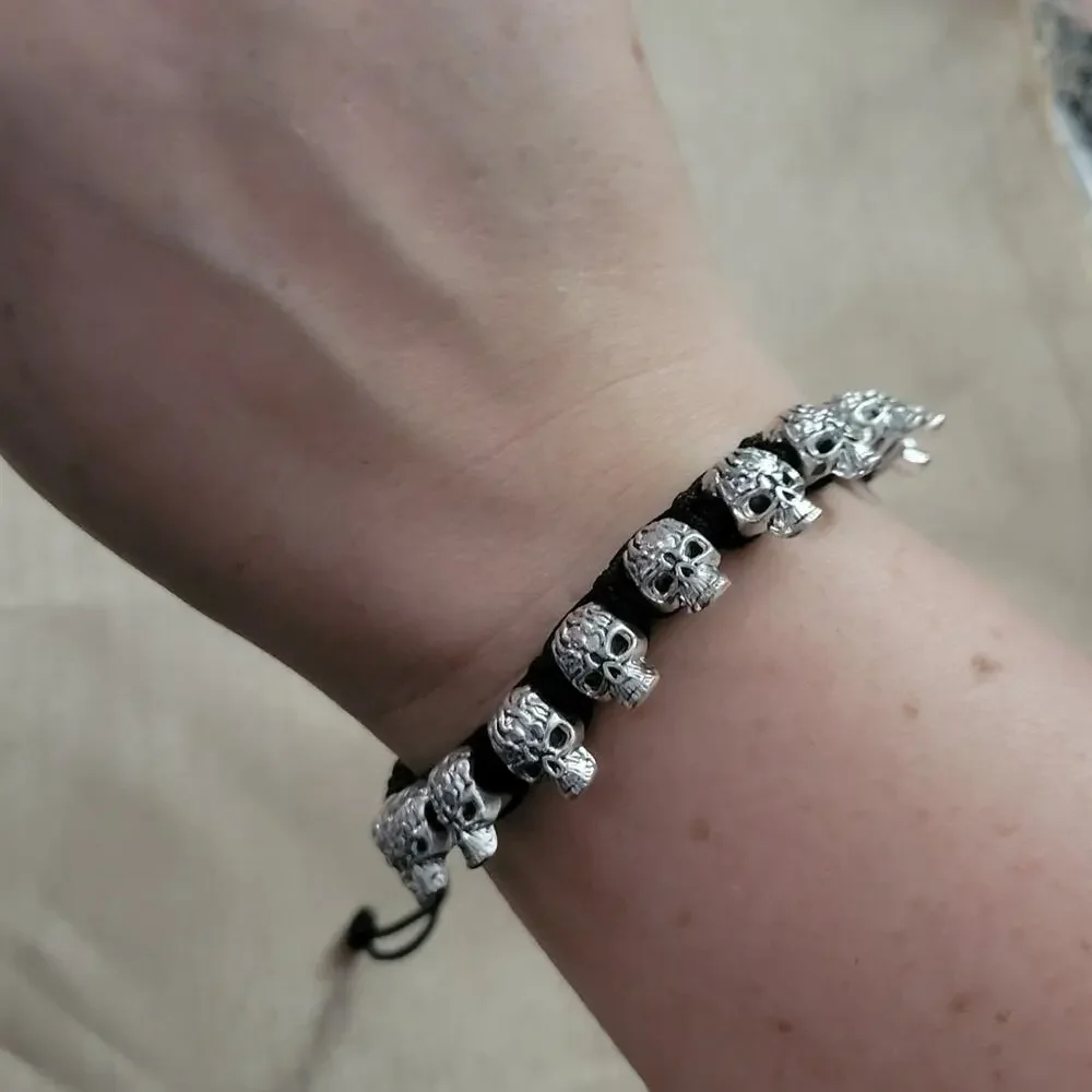 Woven firey skulls black adjustable bracelet